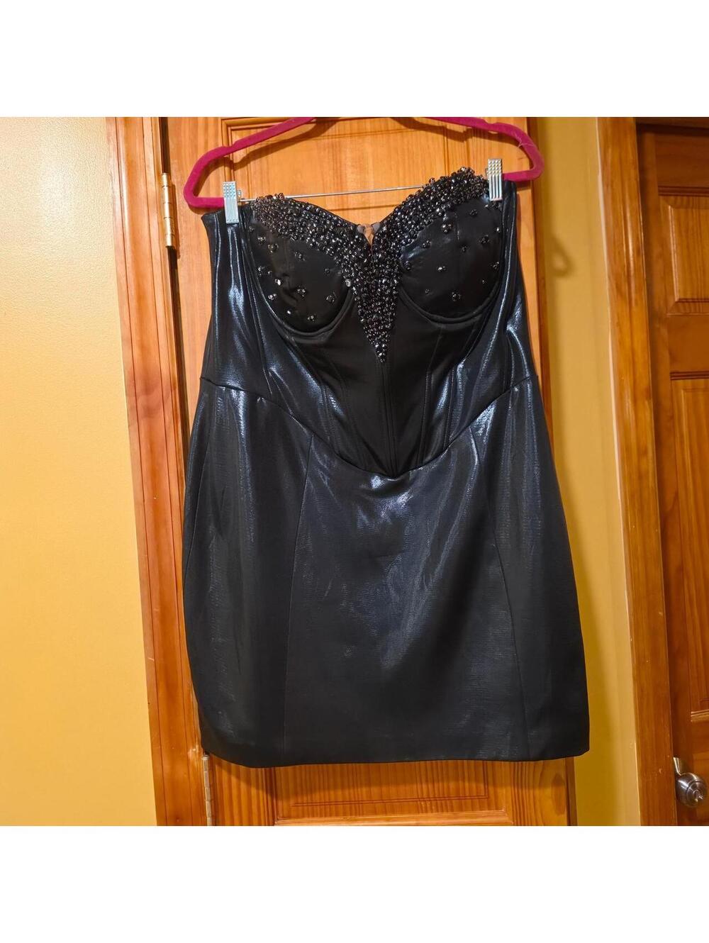 Fashion Nova Beaded Strapless Mini Dress in Black Size 2X
